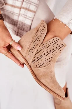Ażurowe Botki Na Koturnie Beżowe Melanie