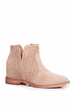 Ażurowe Botki Na Koturnie S.Barski Beżowe