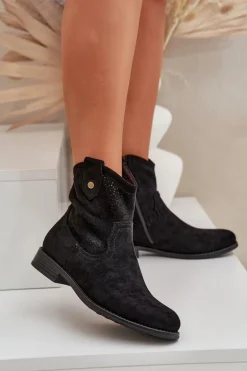 Ażurowe Botki Na Płaskim Obcasie S.Barski HY51-063 Czarne