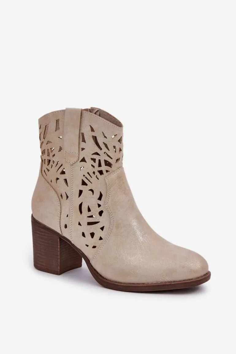 Ażurowe Botki Na Słupkowym Obcasie Złote Nurissa