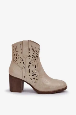 Ażurowe Botki Na Słupkowym Obcasie Złote Nurissa