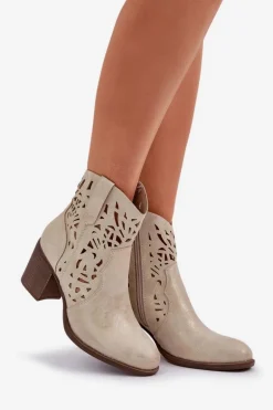 Ażurowe Botki Na Słupkowym Obcasie Złote Nurissa