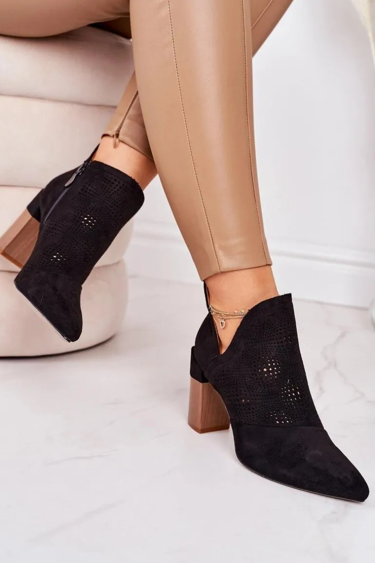 Ażurowe Botki Na Słupku Czarne Michelle