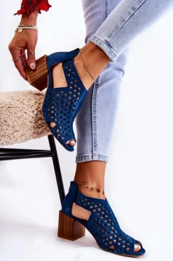 Ażurowe Botki Na Słupku Maciejka 04593-17 Granatowe