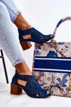 Ażurowe Botki Na Słupku Maciejka 04593-17 Granatowe