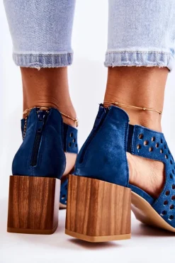 Ażurowe Botki Na Słupku Maciejka 04593-17 Granatowe