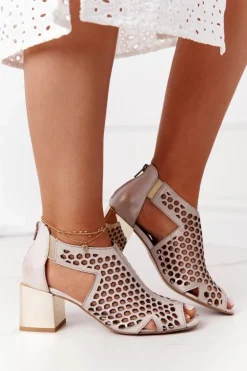 Ażurowe Botki Na Słupku Maciejka 04593-25 Złote Przecierane