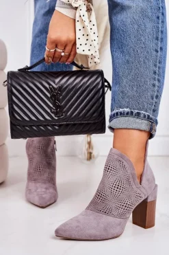 Ażurowe Botki Na Słupku Szare Michelle