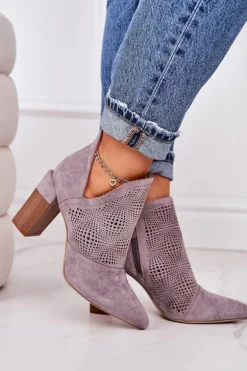 Ażurowe Botki Na Słupku Szare Michelle