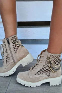 Ażurowe Botki Workery Lewski Shoes 3030-0 Piaskowe