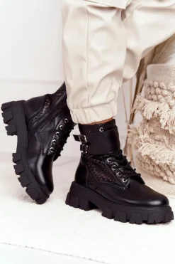 Ażurowe Botki Workery Na Platformie Czarne Blown Away