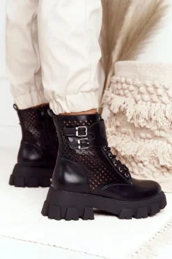 Ażurowe Botki Workery Na Platformie Czarne Blown Away