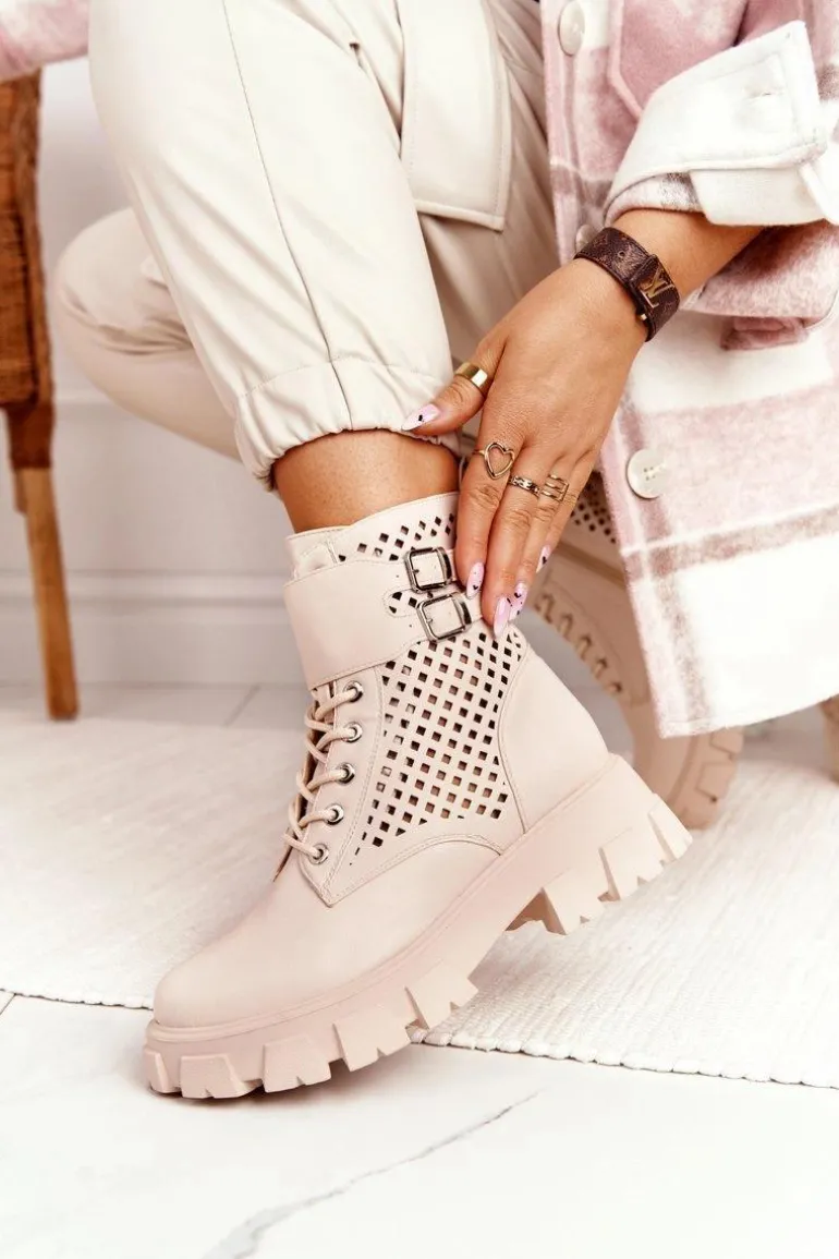 Ażurowe Botki Workery Na Platformie Beżowe Blown Away