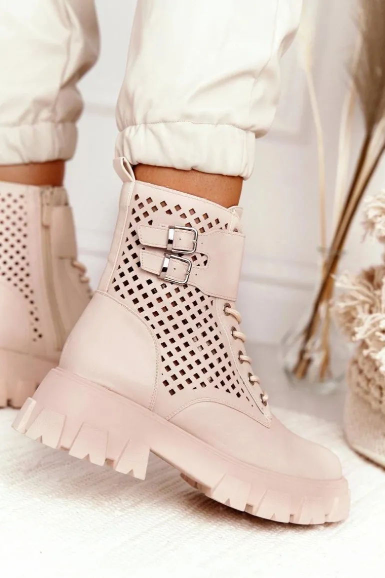 Ażurowe Botki Workery Na Platformie Beżowe Blown Away