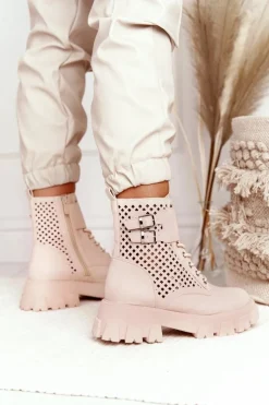 Ażurowe Botki Workery Na Platformie Beżowe Blown Away