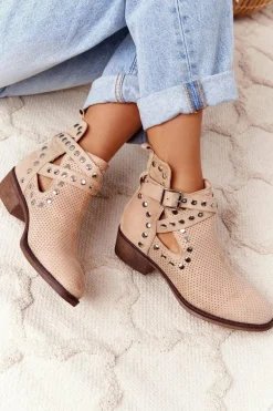 Ażurowe Botki Z Dżetami Beżowe Dakota