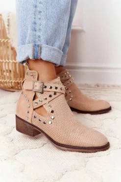 Ażurowe Botki Z Dżetami Beżowe Dakota