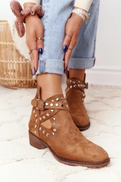 Ażurowe Botki Z Dżetami Camel Dakota