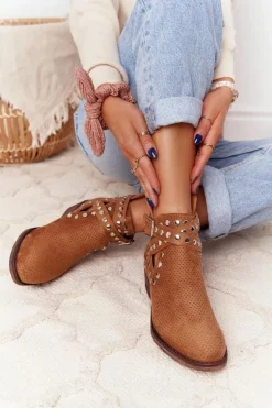 Ażurowe Botki Z Dżetami Camel Dakota