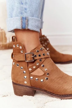 Ażurowe Botki Z Dżetami Camel Dakota