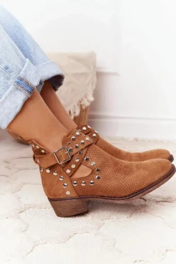 Ażurowe Botki Z Dżetami Camel Dakota