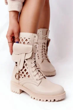Ażurowe Botki Z Nerką Beżowe Rock Star