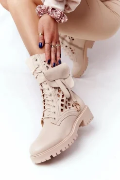 Ażurowe Botki Z Nerką Beżowe Rock Star