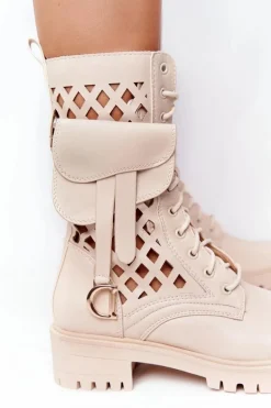 Ażurowe Botki Z Nerką Beżowe Rock Star