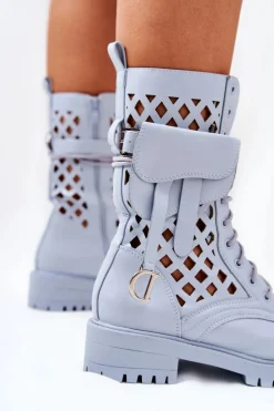 Ażurowe Botki Z Nerką Niebieskie Rock Star