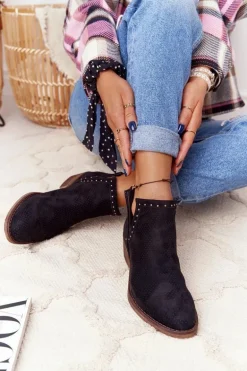 Ażurowe Botki Z Wycięciami Czarne Clever