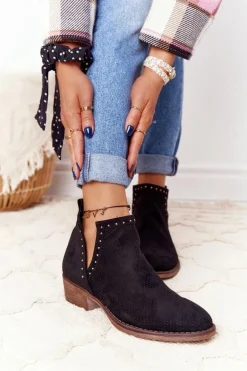 Ażurowe Botki Z Wycięciami Czarne Clever