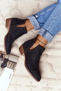 Ażurowe Botki Z Wycięciami Czarne Clever