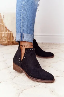 Ażurowe Botki Z Wycięciami Czarne Clever