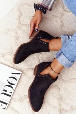 Ażurowe Botki Z Wycięciami Czarne Clever