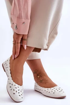 Ażurowe Błyszczące Baleriny Damskie Białe Visionary