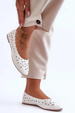 Ażurowe Błyszczące Baleriny Damskie Białe Visionary