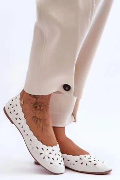 Ażurowe Błyszczące Baleriny Damskie Białe Visionary