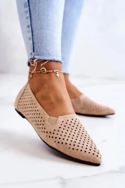 Ażurowe Damskie Baleriny Wsuwane Beżowe Rosario