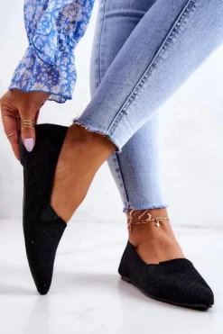 Ażurowe Damskie Baleriny Wsuwane Czarne Rosario