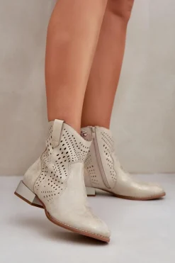 Ażurowe Damskie Botki Na Niskim Obcasie Złote Neliawen