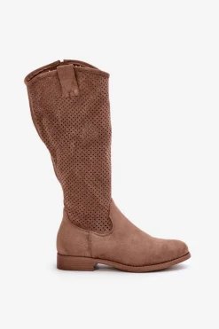 Ażurowe Kozaki Damskie Brązowe S.Barski HY42-139