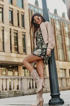 Ażurowe Kozaki Do Połowy Łydki Na Słupku Skórzane Lewski 3609 Beżowe