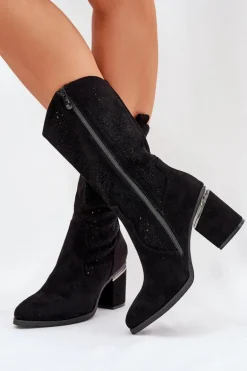 Ażurowe Kozaki Kowbojki Do Połowy Łydki S.Barski HY51-238 Czarne