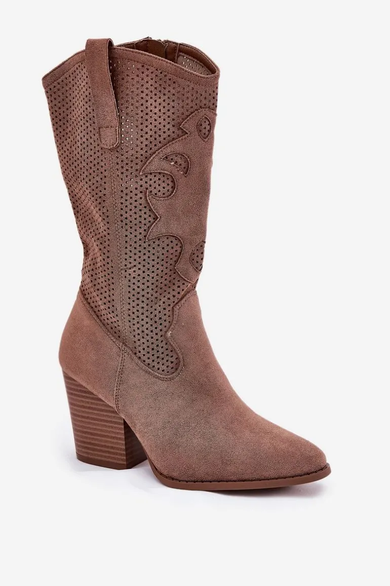 Ażurowe Kozaki Kowbojki Na Słupku S.Barski HY51-606 Brązowe