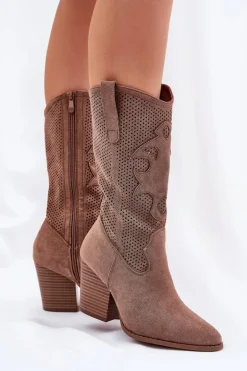 Ażurowe Kozaki Kowbojki Na Słupku S.Barski HY51-606 Brązowe