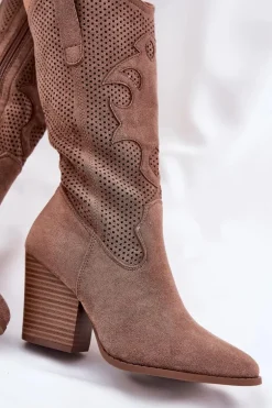 Ażurowe Kozaki Kowbojki Na Słupku S.Barski HY51-606 Brązowe