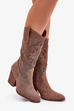 Ażurowe Kozaki Kowbojki Na Słupku S.Barski HY51-606 Brązowe