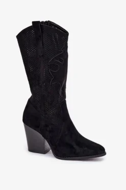 Ażurowe Kozaki Kowbojki Na Słupku S.Barski HY51-606 Czarne