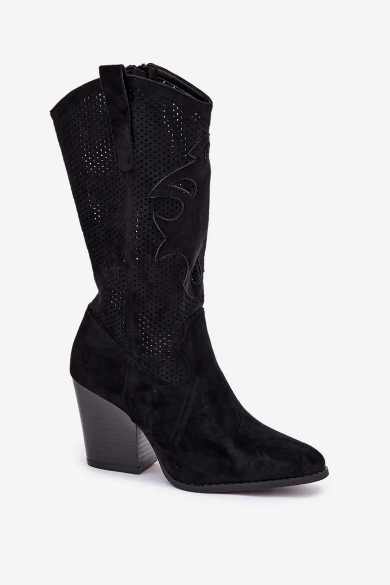 Ażurowe Kozaki Kowbojki Na Słupku S.Barski HY51-606 Czarne