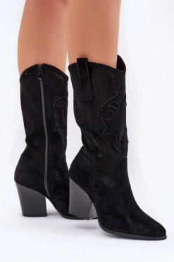 Ażurowe Kozaki Kowbojki Na Słupku S.Barski HY51-606 Czarne